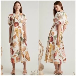 Alemais Atlantis Sealife Linen Midi Dress